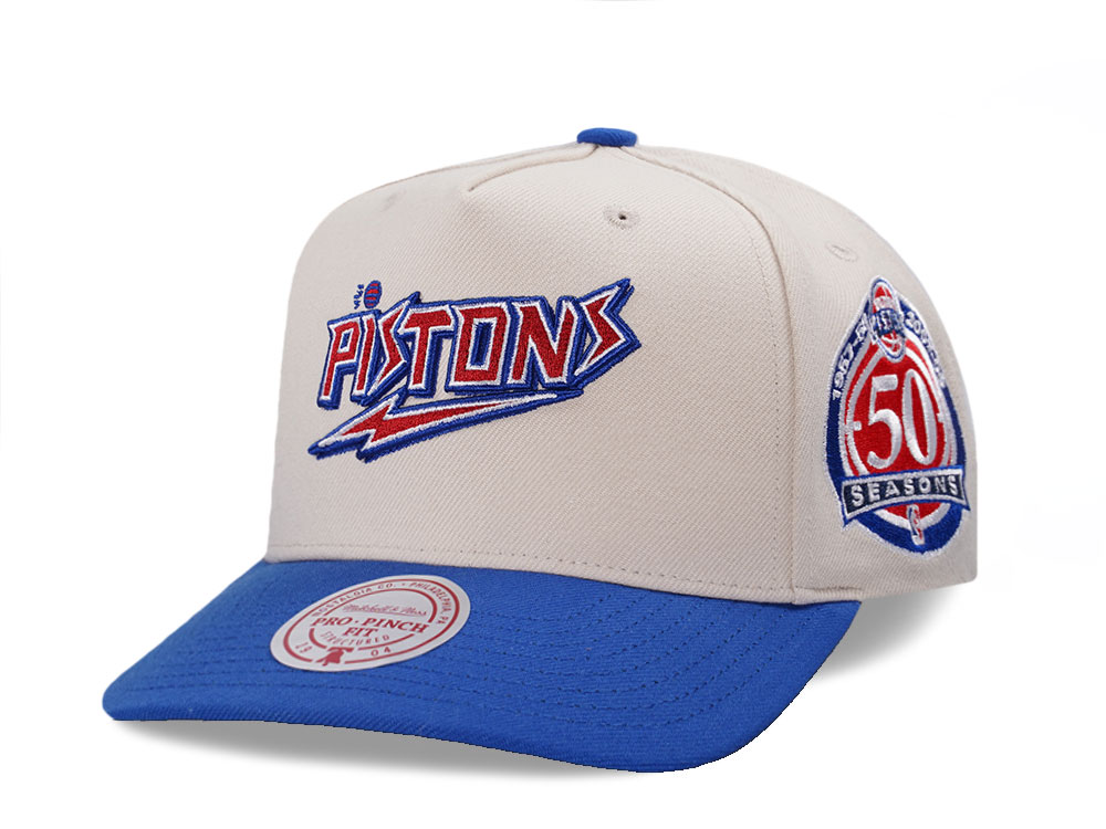 Mitchell Ness Detroit Pistons 50 Seasons Two Tone Pro Pinch A Frame Snapback Cap TOPPERZSTORE.CO.UK