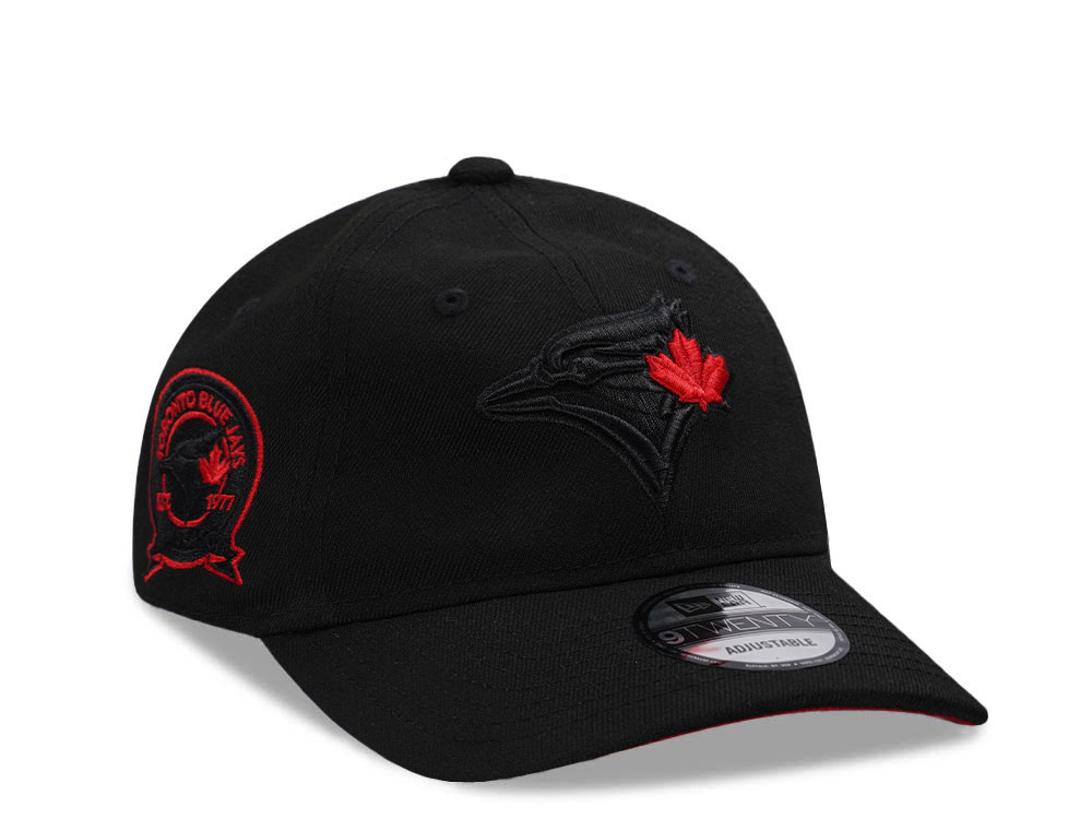 Black blue jays hat with red maple leaf on sale