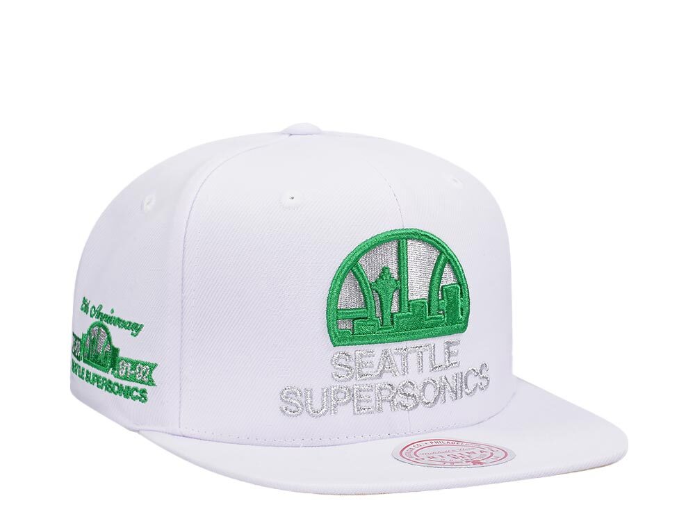 Mitchell & Ness Seattle Supersonics 25th Anniversary Winter White Hardwood Classic Snapback Cap