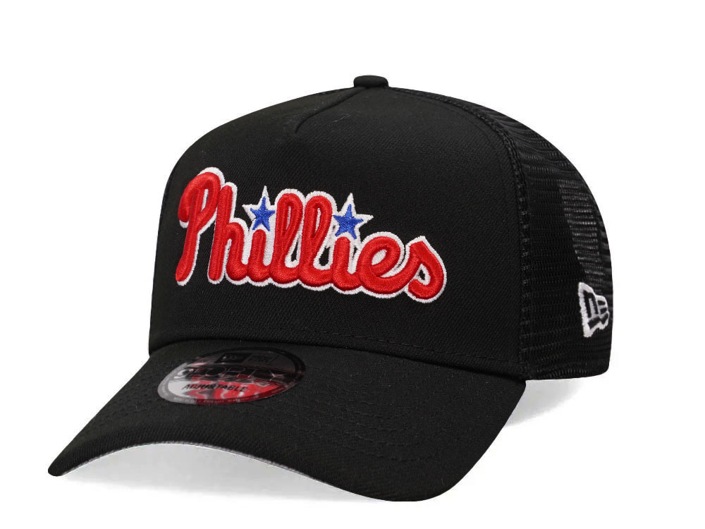 New Era Philadelphia Phillies Black Trucker A Frame 9Forty Snapback Cap