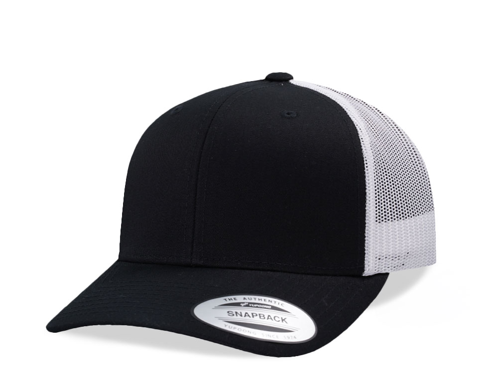 Yupoong Basic Black White Retro Trucker Snapback Cap